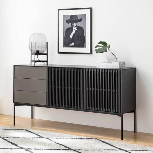 ŠIROKÁ KOMODA, dub, jaseň, antracitová, čierna, 160/82/45 cm - čierna/antracitová, Design, kov/drevo (160/82/45cm) - home24