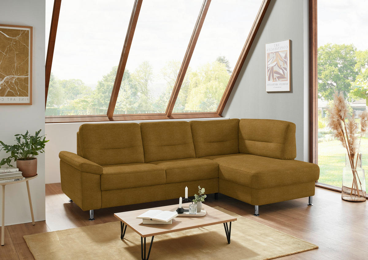 ECKSOFA  in Flachgewebe Currygelb  244/160 cm  - Currygelb/Alufarben, KONVENTIONELL, Textil/Metall (244/160cm) - Beldomo Comfort