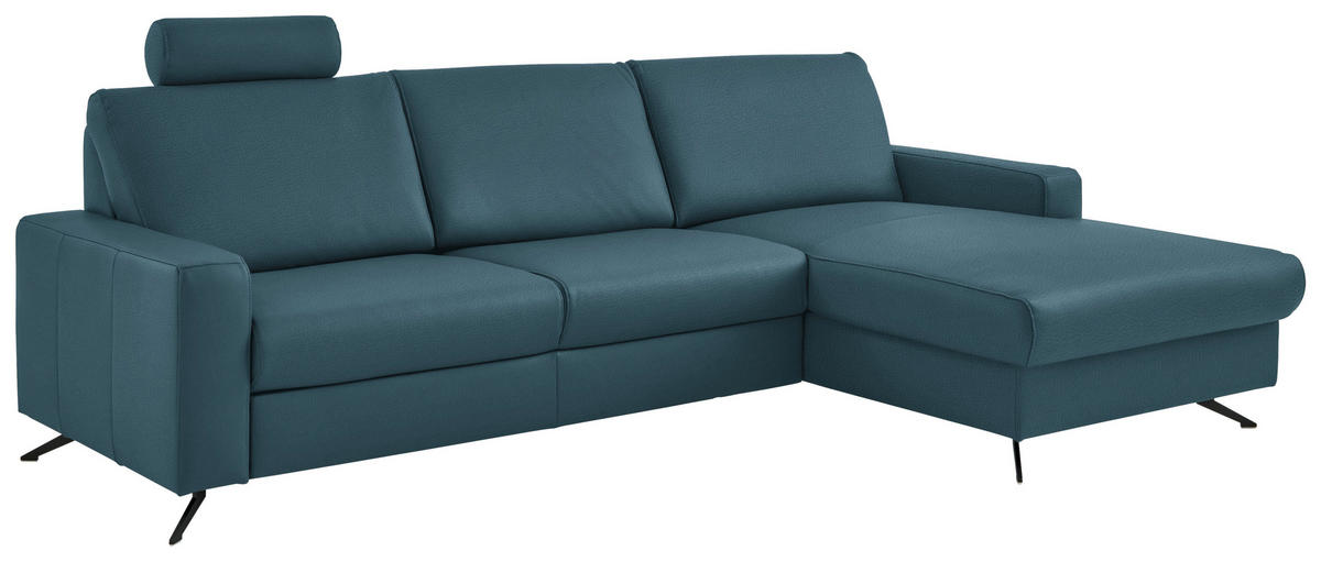 ECKSOFA in Echtleder Blau  - Blau/Schwarz, Design, Leder/Metall (267/165cm) - Beldomo Premium