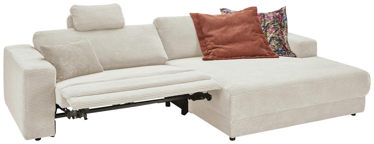 ECKSOFA inkl. Relaxfunktion Naturfarben Cord  - Schwarz/Naturfarben, Design, Kunststoff/Textil (296/168cm) - Pure Home Lifestyle