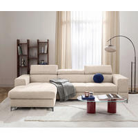 ECKSOFA TORINO Beige Chenille Bettkasten, Kopfteilverstellung  - Beige/Schwarzchrom, Design, Textil/Metall (173/247cm) - Livetastic