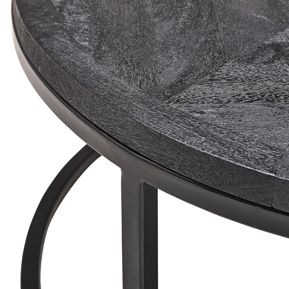 Nassau Couchtisch Mangoholz vollmassiv 70/70/36 cm rund Schwarz  - Schwarz, Design, Holz/Metall (70/70/36cm) - Livetastic