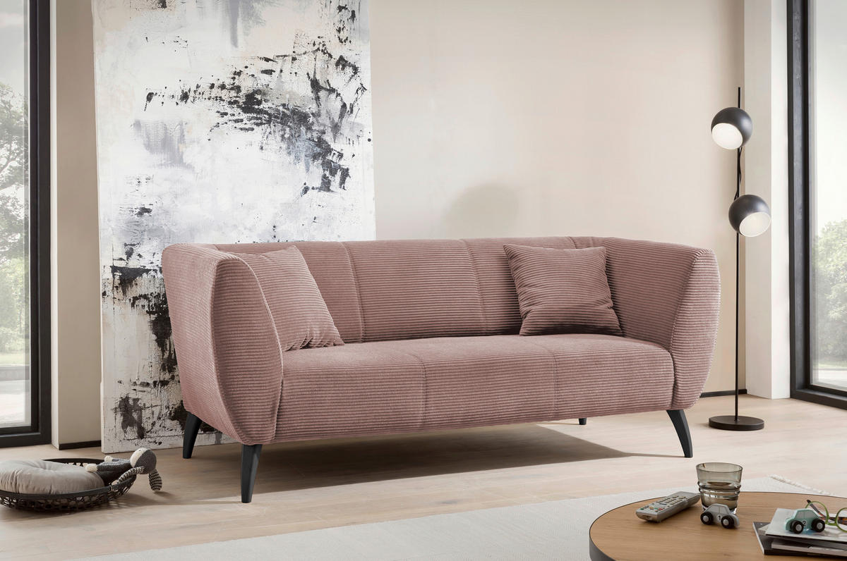 3-SITZER-SOFA in Cord Rosa  - Schwarz/Rosa, Modern, Holz/Textil (208/83/88cm) - MID.YOU