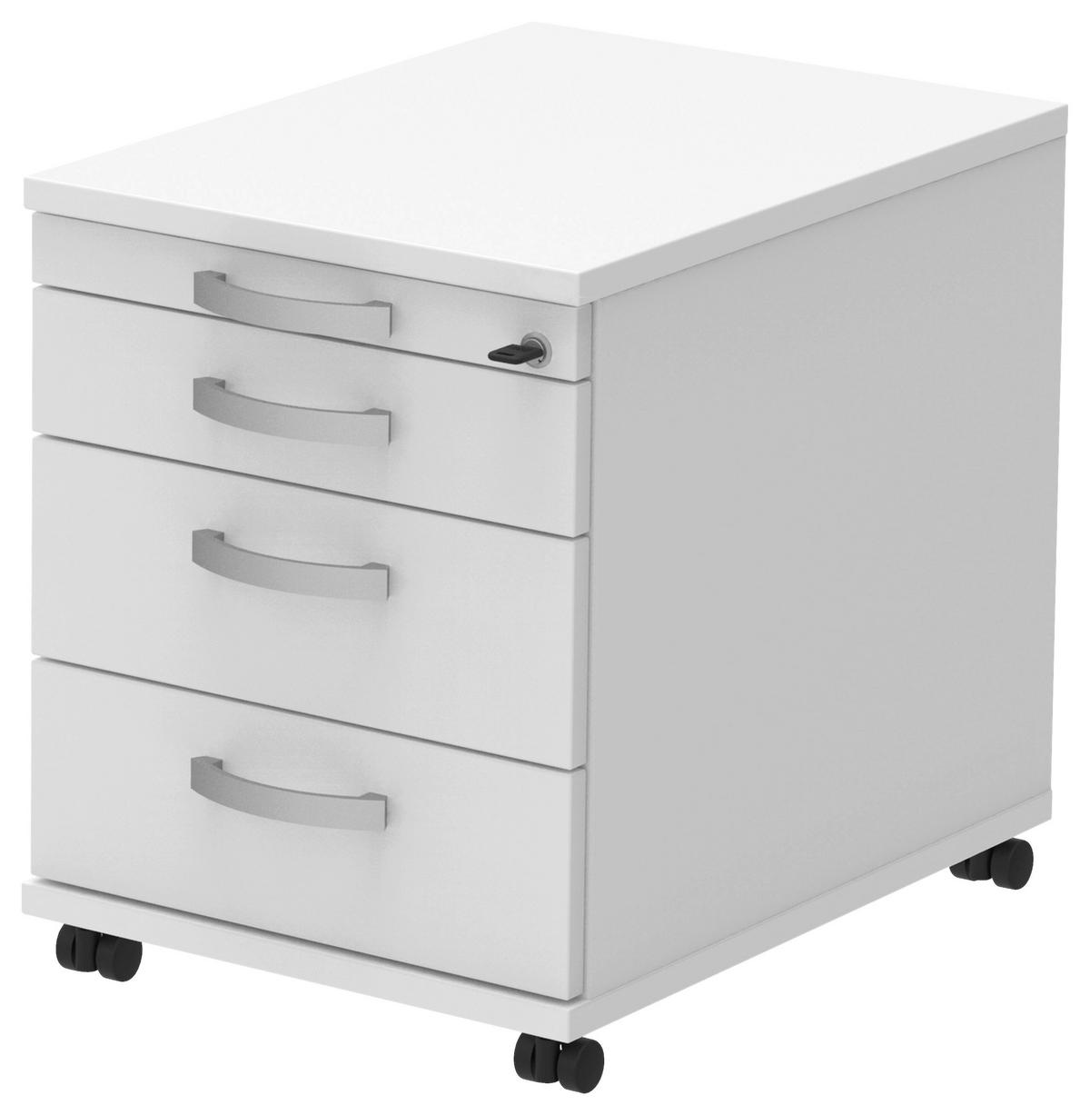ROLLCONTAINER 42,7/54,4/60 cm  - Weiss/Alufarben, Konventionell, Holzwerkstoff/Metall (42,7/54,4/60cm) - Moderano