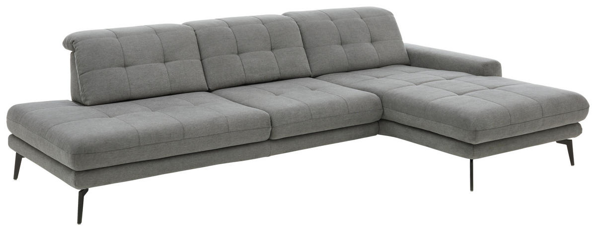 ECKSOFA Grau Flachgewebe  - Schwarz/Grau, Design, Textil/Metall (309/190cm) - Beldomo Style