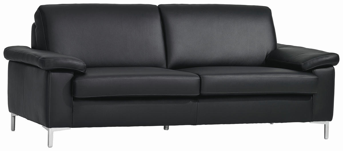 SITZGARNITUR Schwarz Echtleder  - Silberfarben/Schwarz, KONVENTIONELL, Leder/Metall (180/200/82/94cm) - Musterring