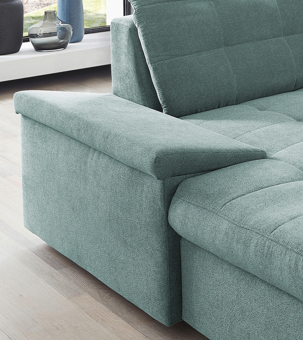 WOHNLANDSCHAFT Mintgrün Mikrofaser  - Chromfarben/Mintgrün, Design, Kunststoff/Textil (169/330/212cm) - Livetastic