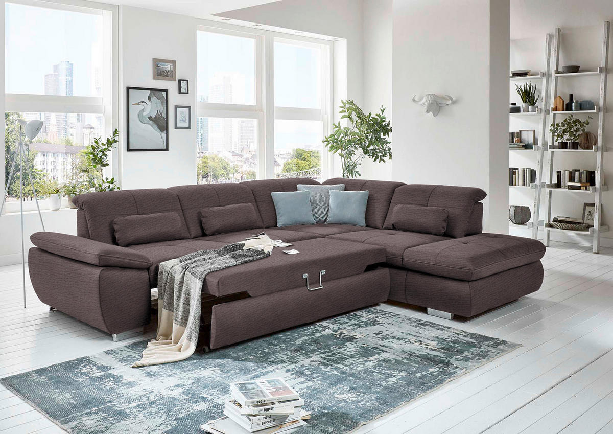 ECKSOFA in Mikrofaser Graubraun  - Graubraun/Silberfarben, Design, Textil/Metall (320/260cm) - Beldomo Speed