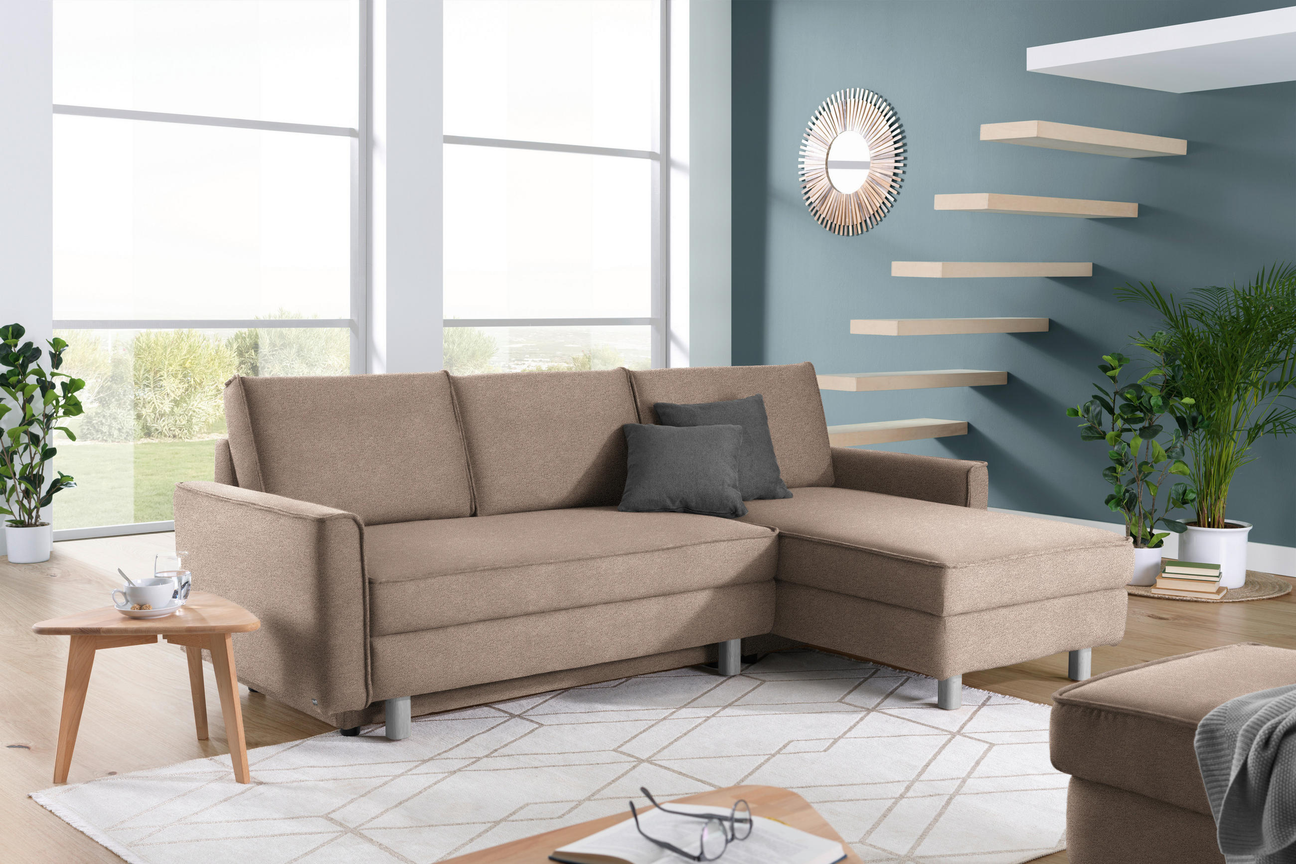 ECKSOFA in Chenille Braun  237/170 cm  - Eichefarben/Braun, KONVENTIONELL, Holz/Textil (237/170cm) - Sedda