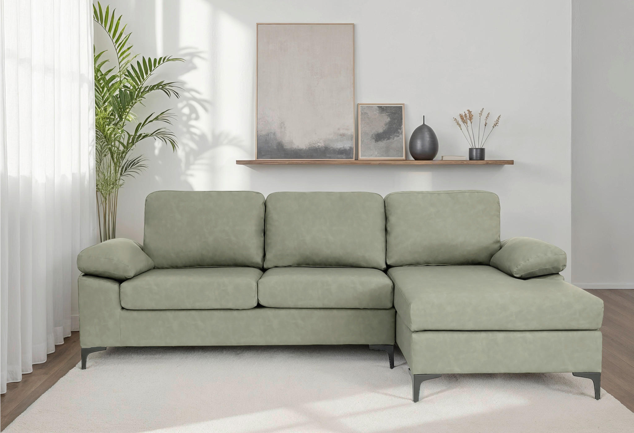 ECKSOFA in Lederlook Grün  262/135 cm  - Schwarz/Grün, KONVENTIONELL, Kunststoff/Textil (262/135cm) - MID.YOU