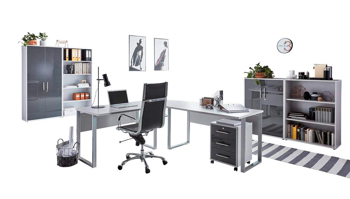 BÜRO - Anthrazit Hochglanz/Grau, MODERN, Holzwerkstoff - MID.YOU