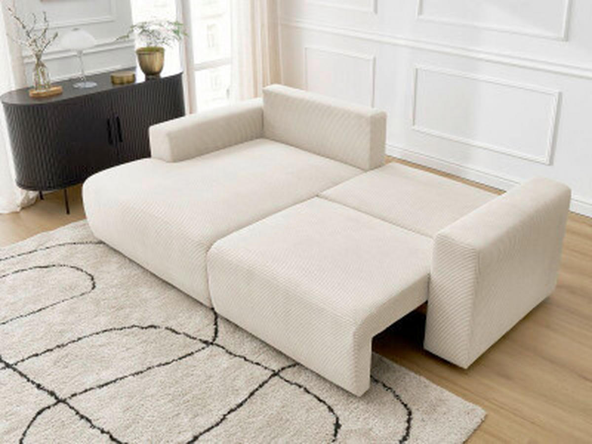 ECKSOFA Ottomane links  ATILLA Beige Cord  - Beige/Schwarz, MODERN, Kunststoff/Textil (149/244cm)