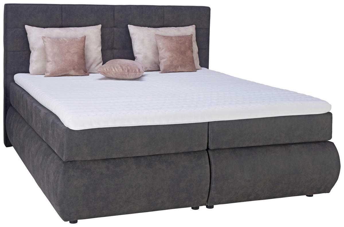 BOXSPRINGBETT 180/200 cm  in Dunkelgrau  - Dunkelgrau/Schwarz, KONVENTIONELL, Kunststoff/Textil (180/200cm) - Voleo