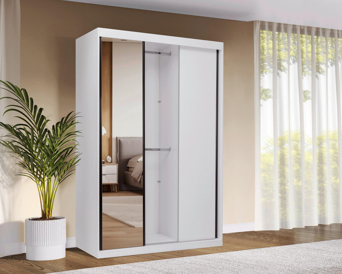 SCHIEBETÜRENSCHRANK 150/215/59,5 cm  - Schwarz/Weiß, MODERN, Holzwerkstoff/Metall (150/215/59,5cm) - MID.YOU