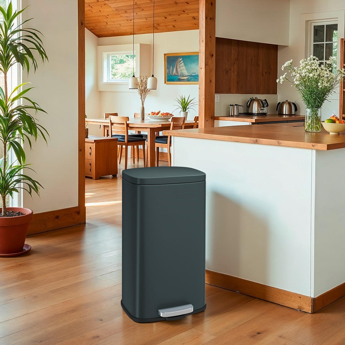 KOŠ NA ODPADKY  30 l - šedá/černá, Basics, kov/plast (34,8/63,3/29,7cm)