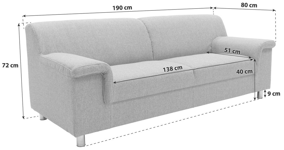 3-SITZER-SOFA Webstoff Silberfarben  - Chromfarben/Silberfarben, KONVENTIONELL, Textil/Metall (190/72/80cm) - MID.YOU