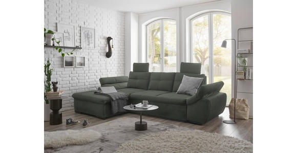 ECKSOFA in Mikrovelours Dunkelgrün - Dunkelgrün/Schwarz, KONVENTIONELL, Kunststoff/Textil (170/275cm) - Carryhome