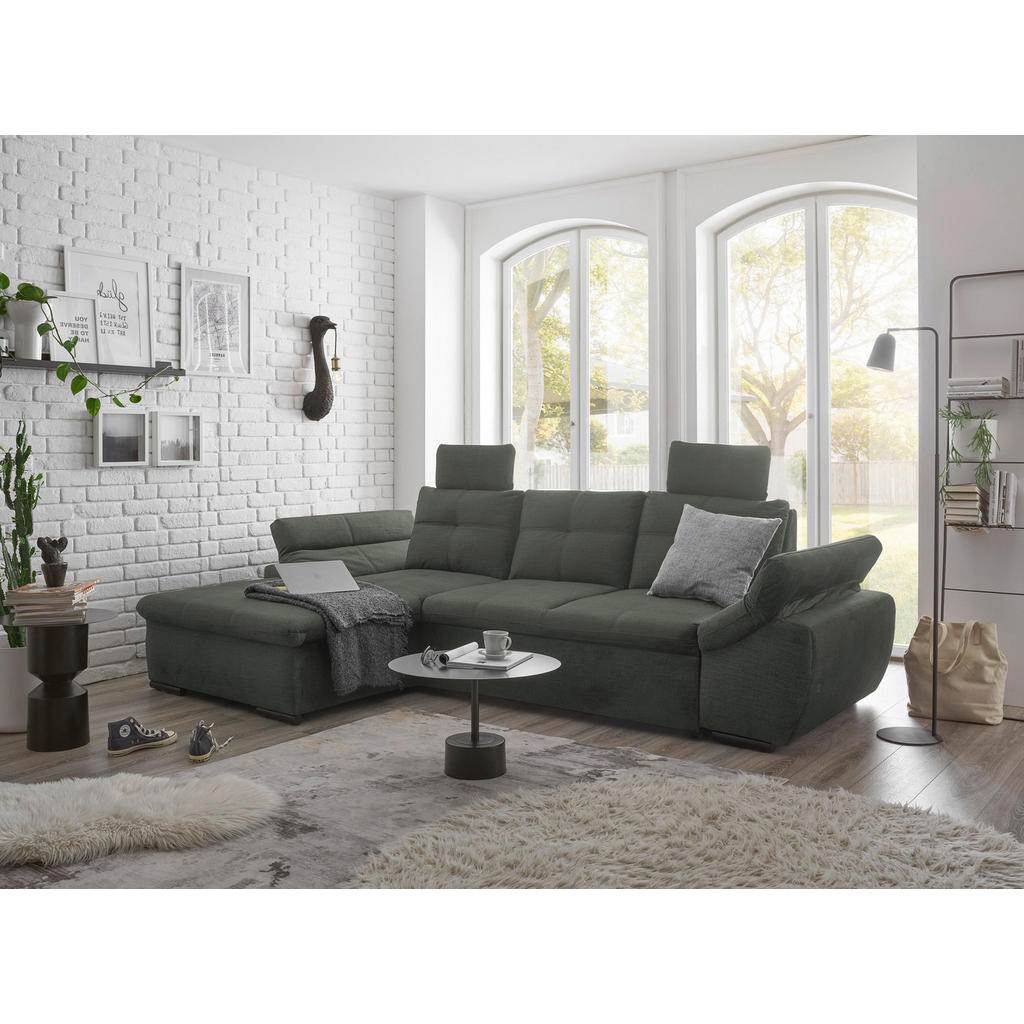 Thumbnail - Carryhome Ecksofa, Dunkelgrün, Textil, 4-Sitzer, Füllung: Schaumstoffflocken, Ottomane links, L-Form, 275x170 cm, Typena...