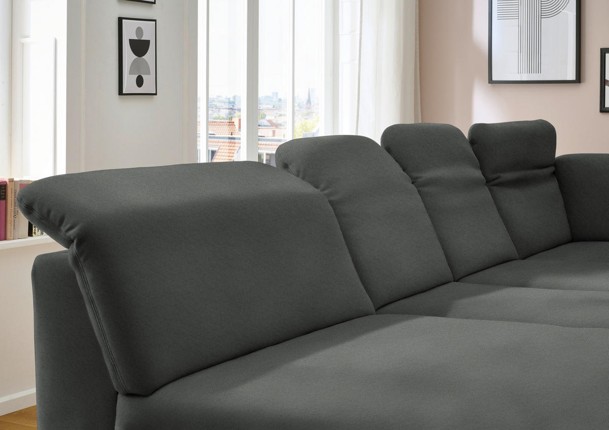 WOHNLANDSCHAFT  in Chenille Grau  - Schwarz/Grau, Design, Textil/Metall (198/369/255cm) - Beldomo Style