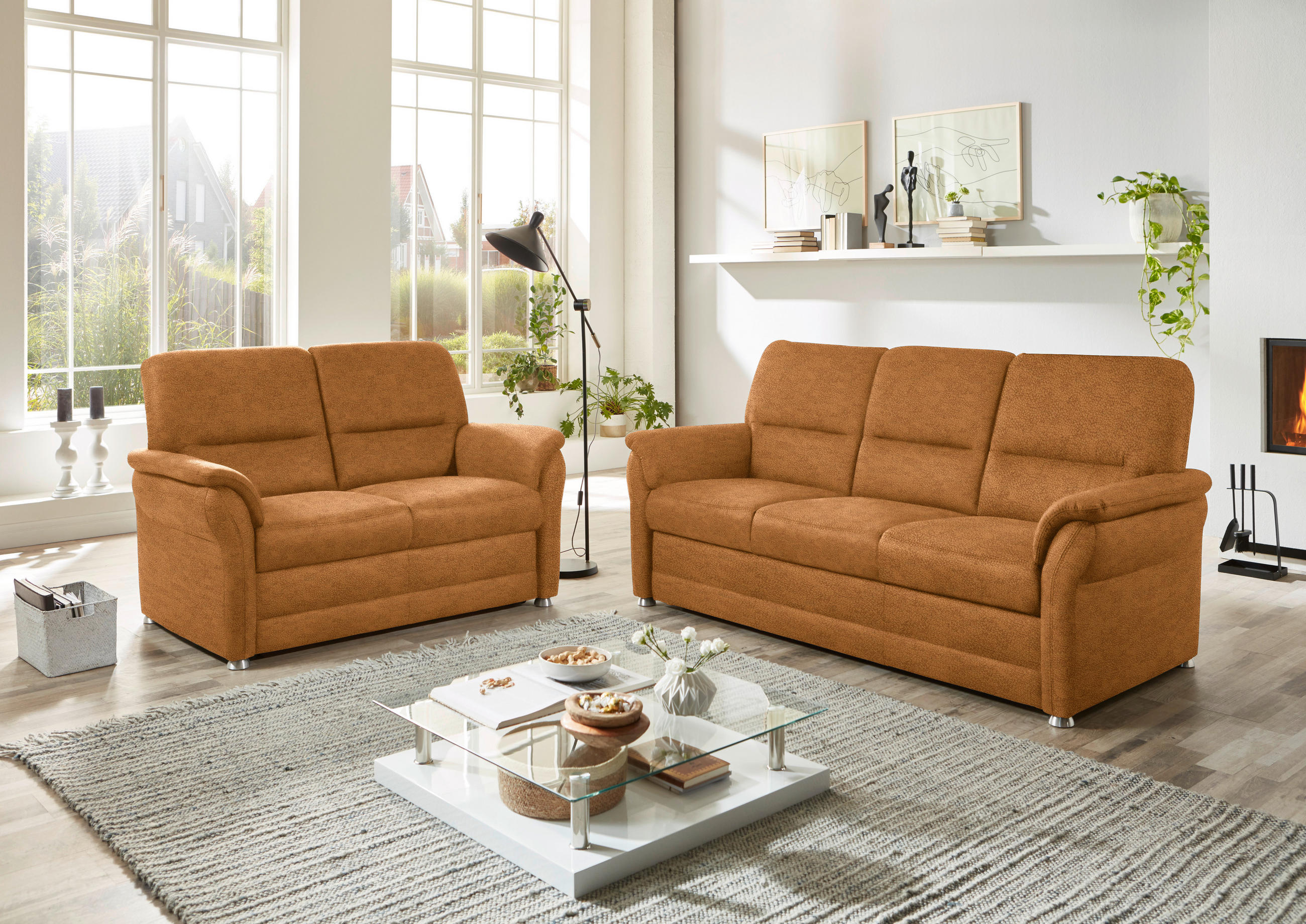 SITZGARNITUR in Mikrofaser Hellbraun  - Hellbraun/Alufarben, Konventionell, Textil/Metall (192/96/89cm) - Beldomo Comfort
