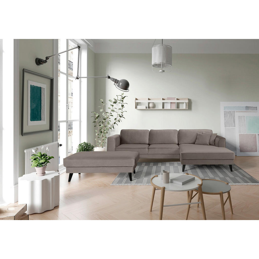 Thumbnail - Trendmanufaktur Hocker Lumber Jack, Taupe, Textil, Wenge, rechteckig, 123x45x74 cm, Fleckschutzimprägnierung, Stoffauswa...