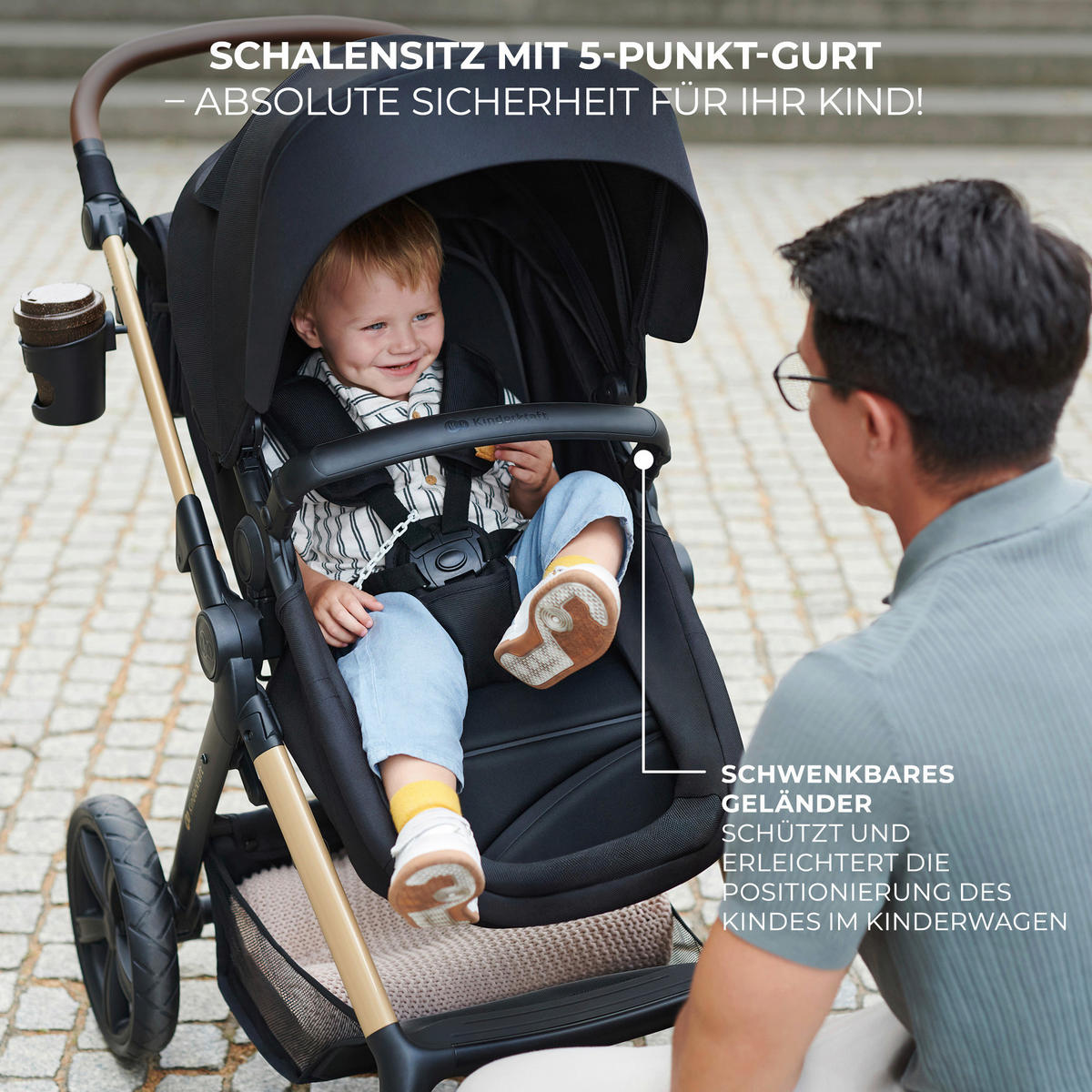 KINDERWAGENSET Moov 2 Air  - Goldfarben/Schwarz, Basics, Textil/Metall (60/86.5/106cm) - Kinderkraft