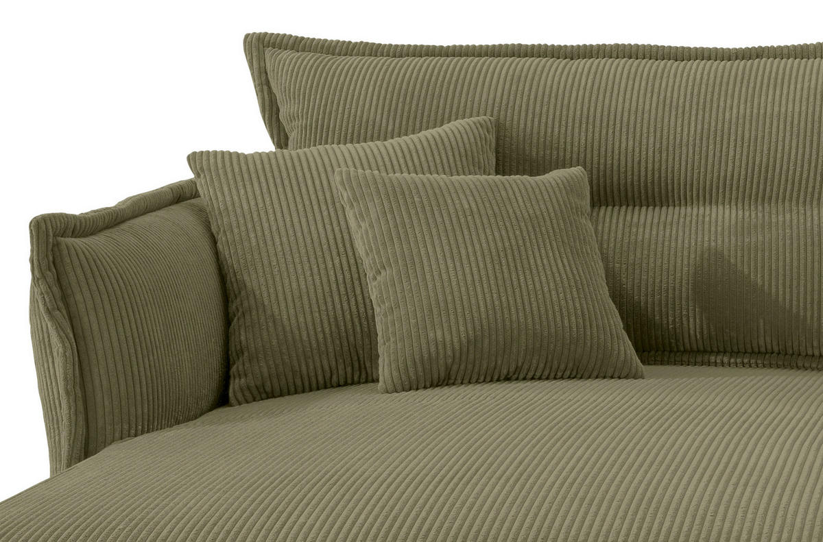Wohnlandschaft in Cord Olivgrün  - Schwarz/Olivgrün, Modern, Textil/Metall (180/255cm) - Livetastic