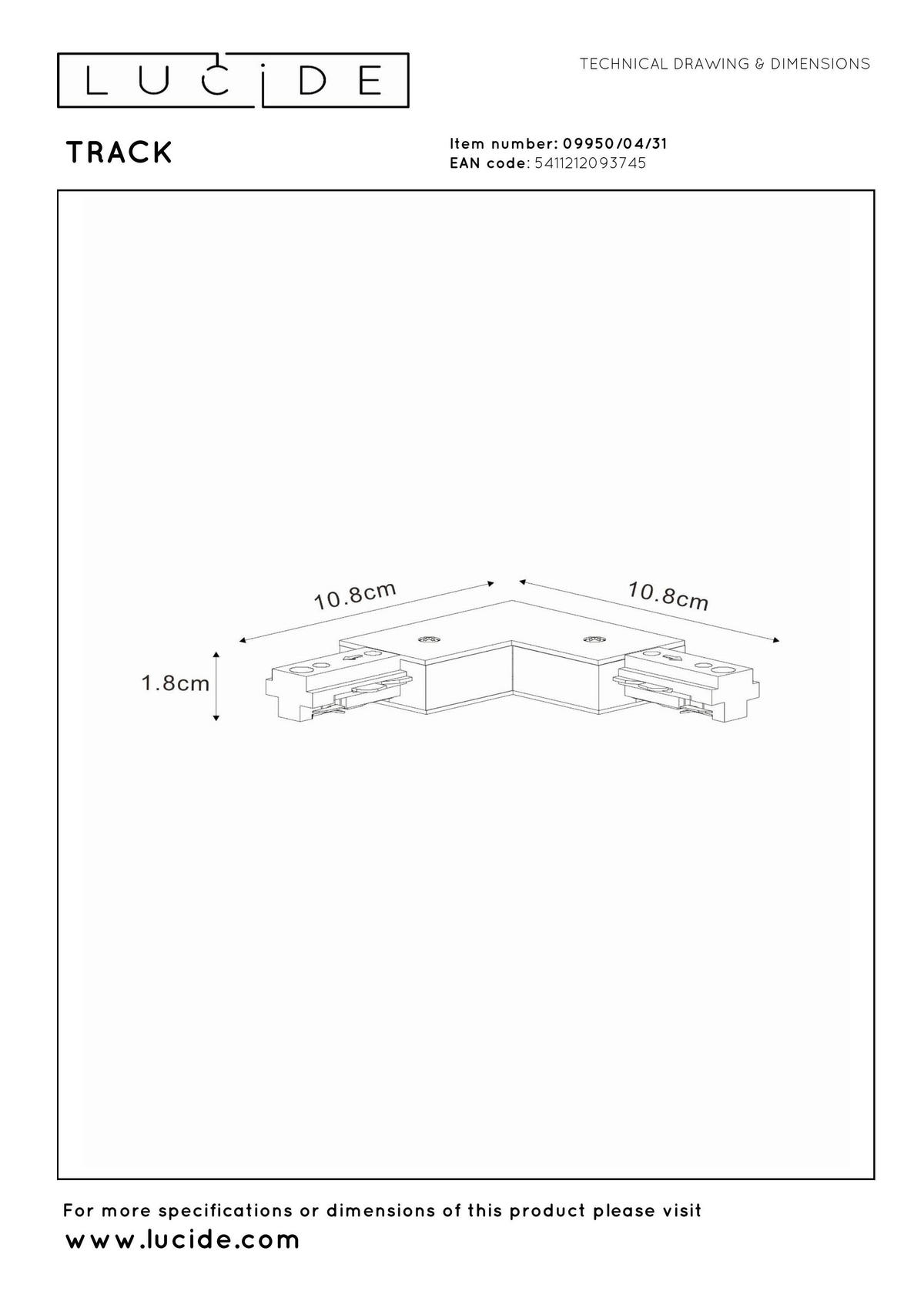 SCHIENENSYSTEM Track 10.8/10.8/1.8 cm   - Weiß, Basics, Kunststoff (10.8/10.8/1.8cm) - Lucide