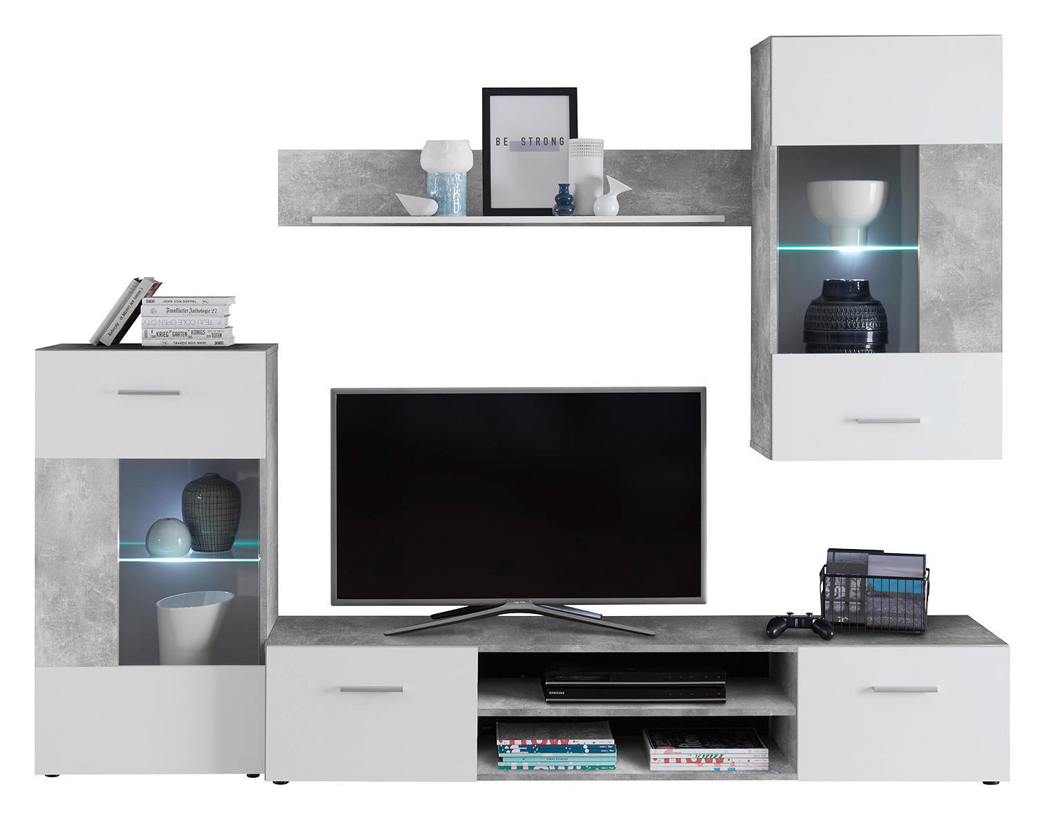 WOHNWAND  in Grau, Weiß  230/190/40 cm  - Anthrazit/Weiß, Design, Glas/Holzwerkstoff (230/190/40cm) - MID.YOU