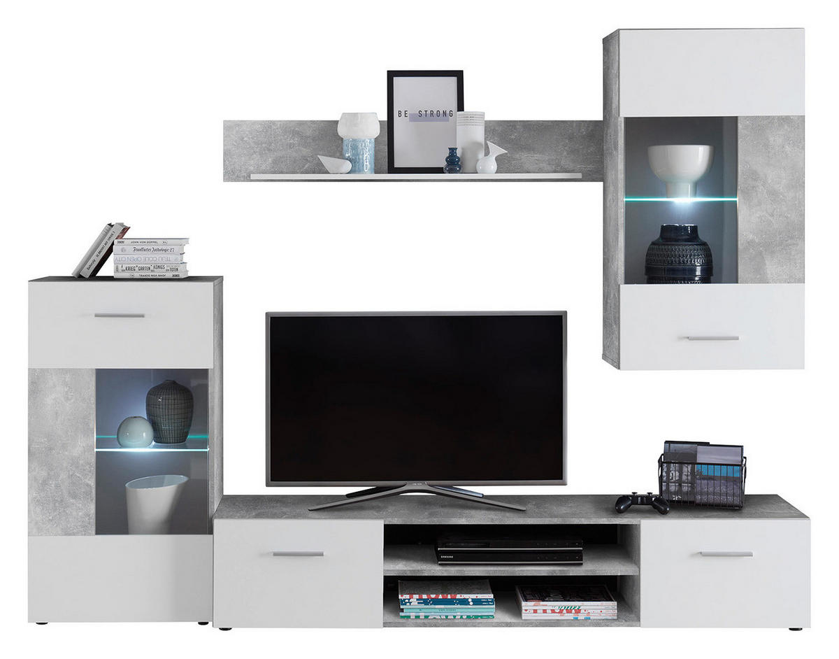 WOHNWAND  in Grau, Weiß  230/190/40 cm  - Anthrazit/Weiß, Design, Glas/Holzwerkstoff (230/190/40cm) - MID.YOU