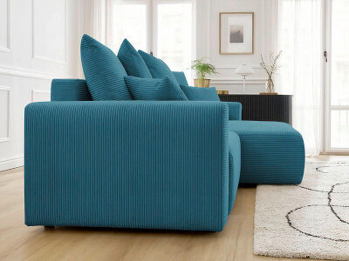 ECKSOFA Ottomane rechts  ATILLA Hellblau Cord  - Schwarz/Hellblau, MODERN, Kunststoff/Textil (244/149cm)