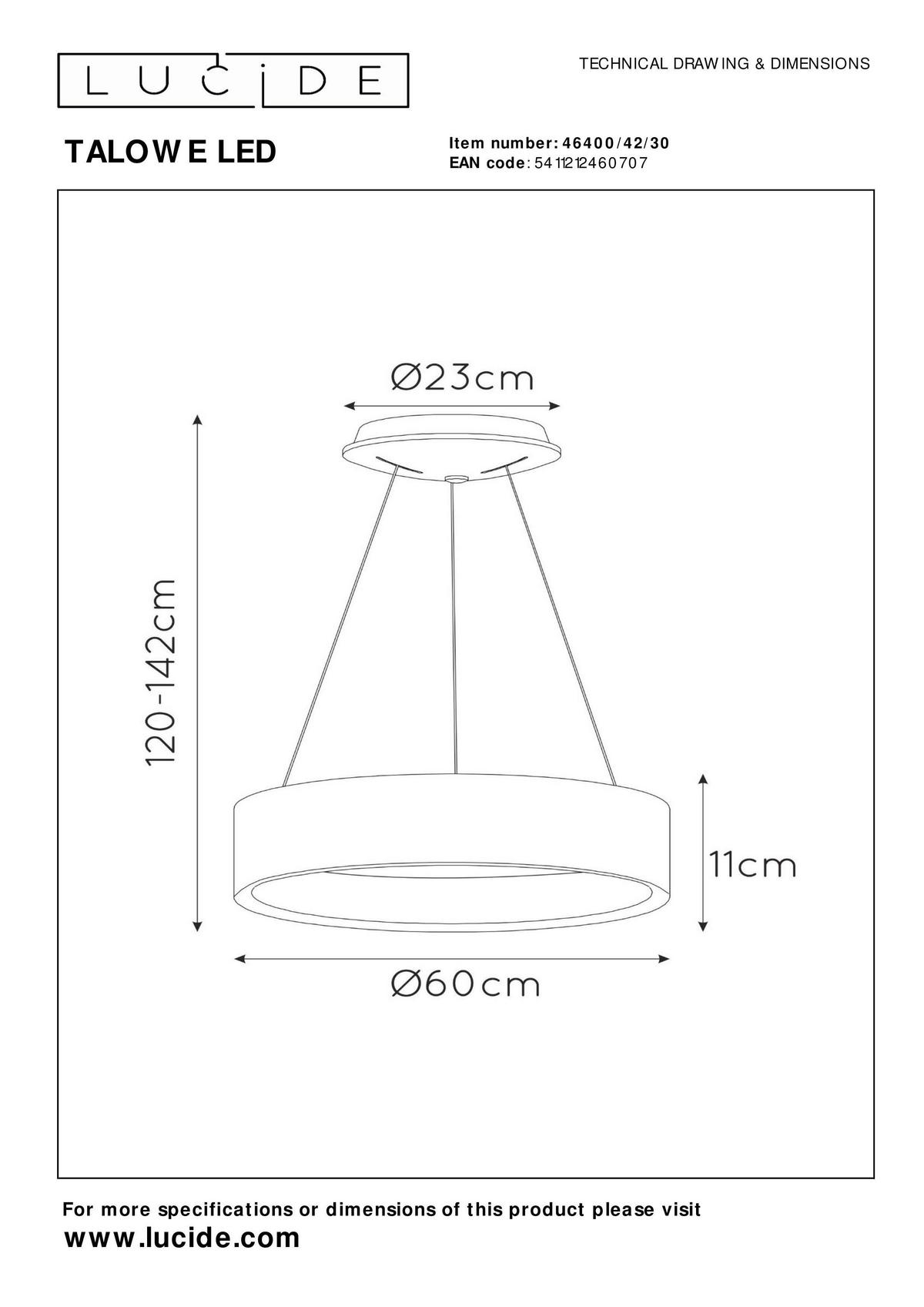 LED-HÄNGELEUCHTE 60/60/142 cm    - Schwarz, Design, Metall (60/60/142cm) - Lucide