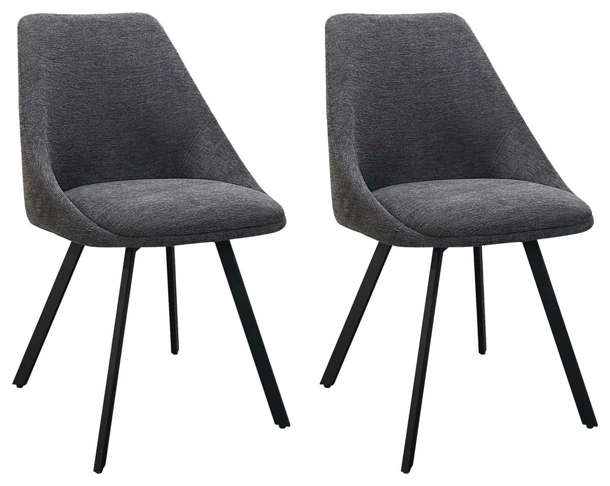 STUHL-SET 2 Stück  in Stahl Webstoff Metall, Textil  - Anthrazit/Schwarz, Design, Textil/Metall (55/83/59cm) - MID.YOU