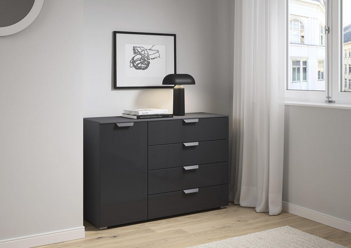 KOMMODE  in 120/81/42 cm  - Dunkelgrau, Design, Glas/Holzwerkstoff (120/81/42cm) - Carryhome