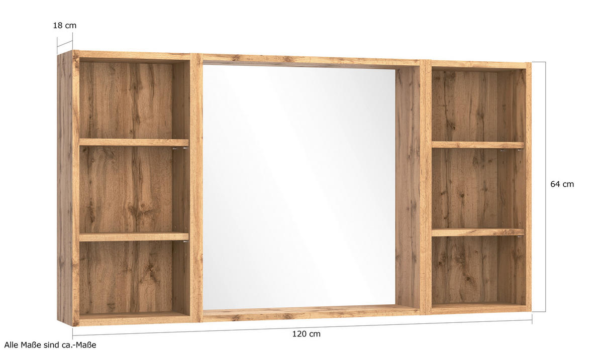 WANDSPIEGEL 120/64/18 cm  - Eiche Wotan, Modern, Glas/Holzwerkstoff (120/64/18cm) - Held