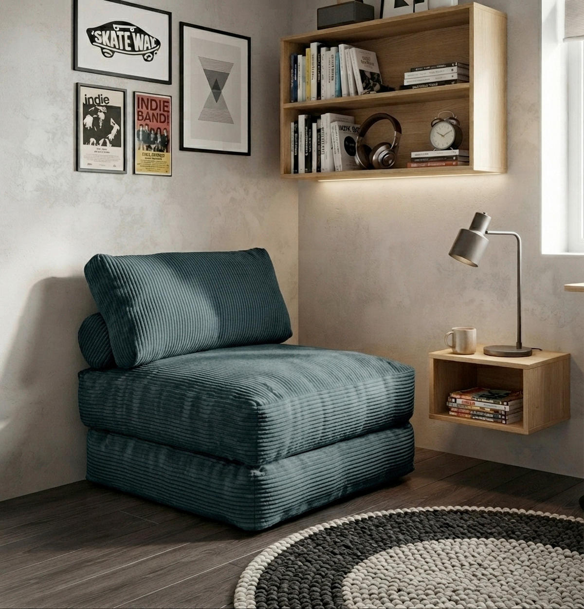 SCHLAFSESSEL Cord Petrol Rückenkissen  - Petrol, KONVENTIONELL, Textil (85/80/85cm) - Xora