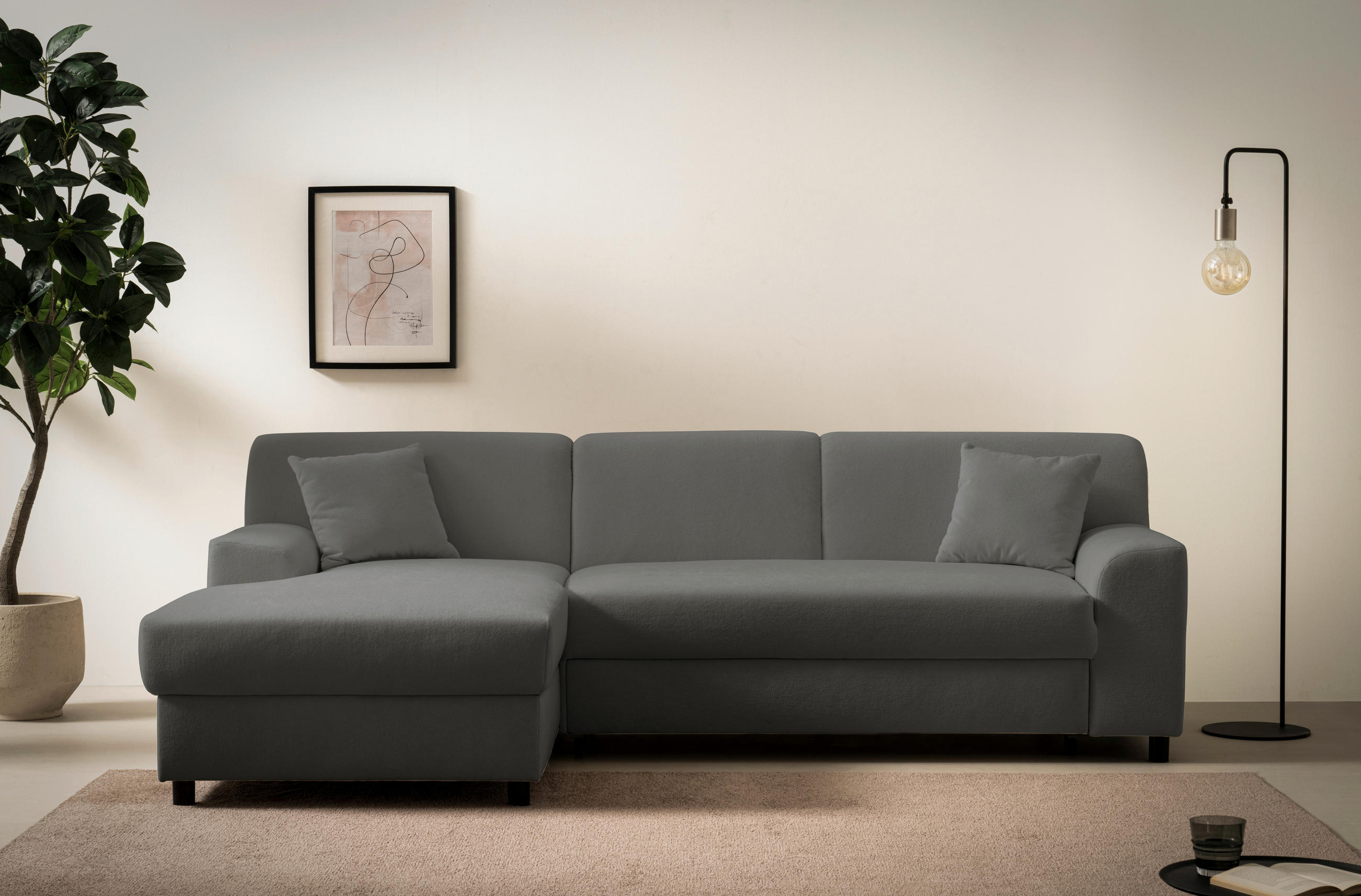 ECKSOFA CAPRI 2 Dunkelgrau Mikrofaser Zierkissen  - Dunkelgrau/Schwarz, Basics, Kunststoff/Textil (146/241cm) - MID.YOU