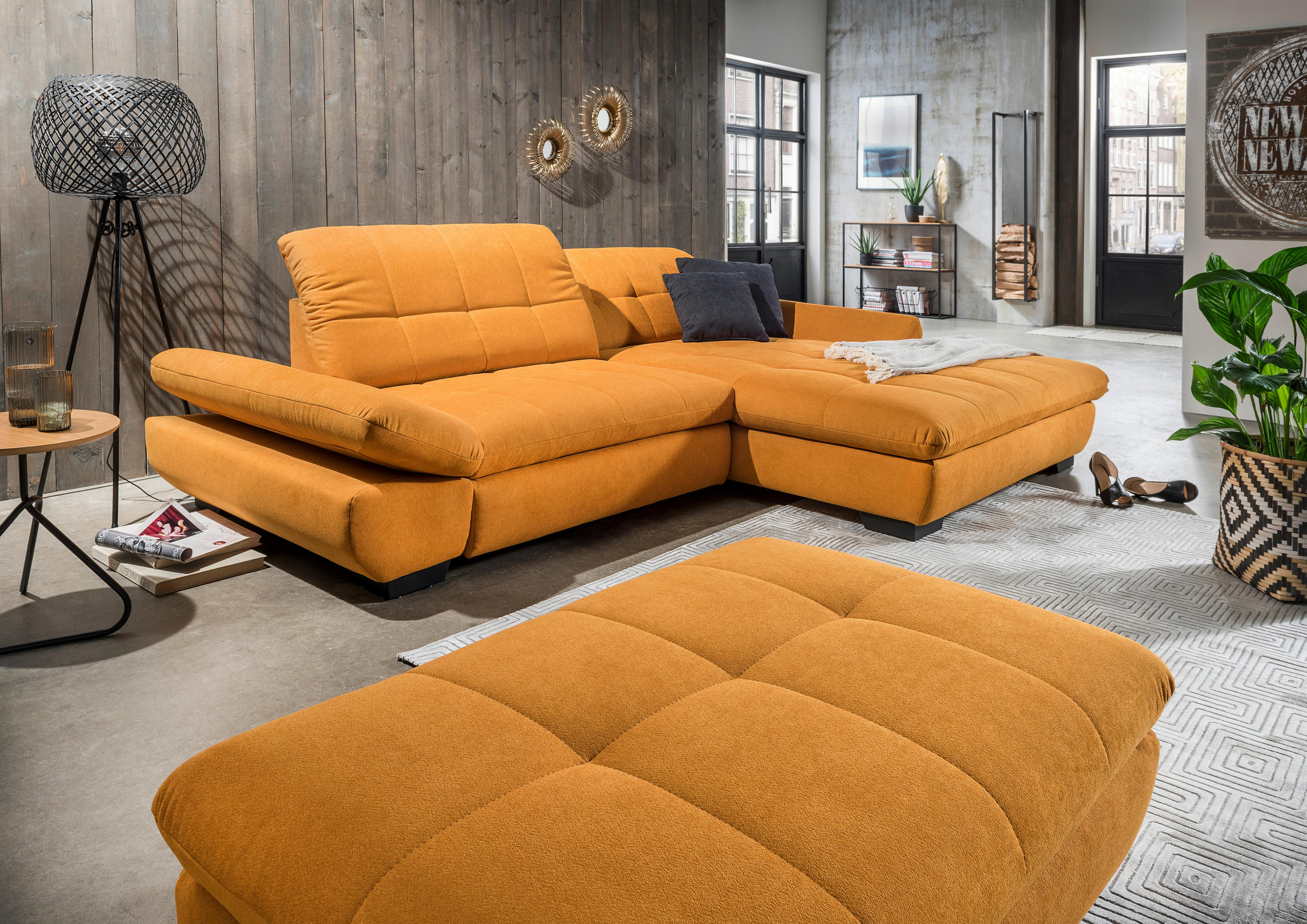 ECKSOFA Currygelb Mikrofaser  - Currygelb/Schwarz, Design, Textil/Metall (290/198cm) - Xora