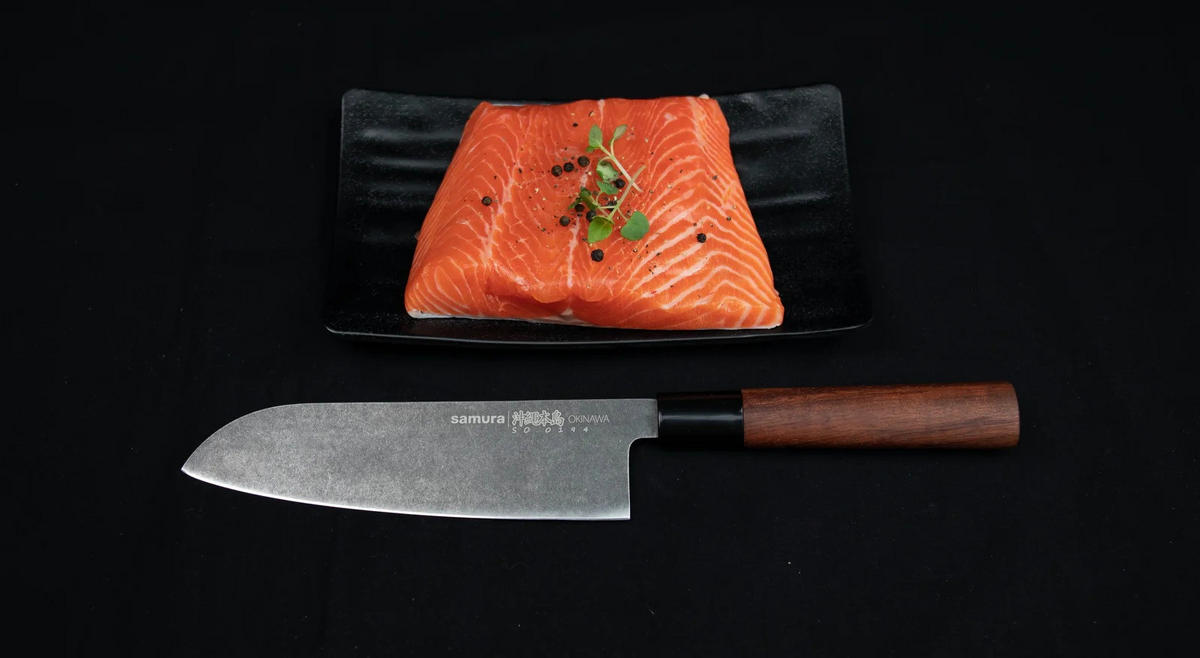 SANTOKU NOŽ  Okinawa 33/4,7/2,3 cm           nerđajući čelik - crna, Osnovno, drvo/metal (33/4,7/2,3cm) - Samura