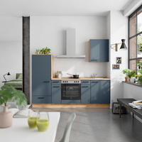 KÜCHENBLOCK Easytouch 240 cm  in Eichefarben, Dunkelblau  - Eichefarben/Schwarz, MODERN, Holzwerkstoff/Metall (240cm) - Nobilia