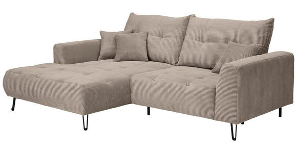 ECKSOFA Taupe Cord  - Taupe/Schwarz, KONVENTIONELL, Textil/Metall (185/250cm) - Carryhome