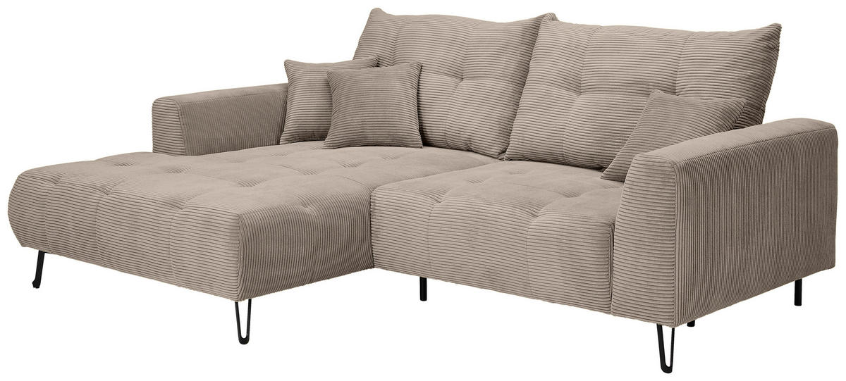 ECKSOFA in Cord Taupe  - Taupe/Schwarz, Konventionell, Textil/Metall (185/250cm) - Carryhome