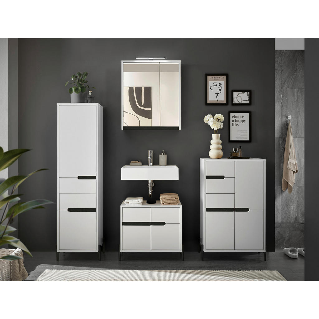 Thumbnail - Mid.you Hochschrank, Schwarz, Weiß, Holzwerkstoff, 3 Fächer, 1 Schubladen, 40x155x35 cm, stehend, Badezimmer, Badezimmer...
