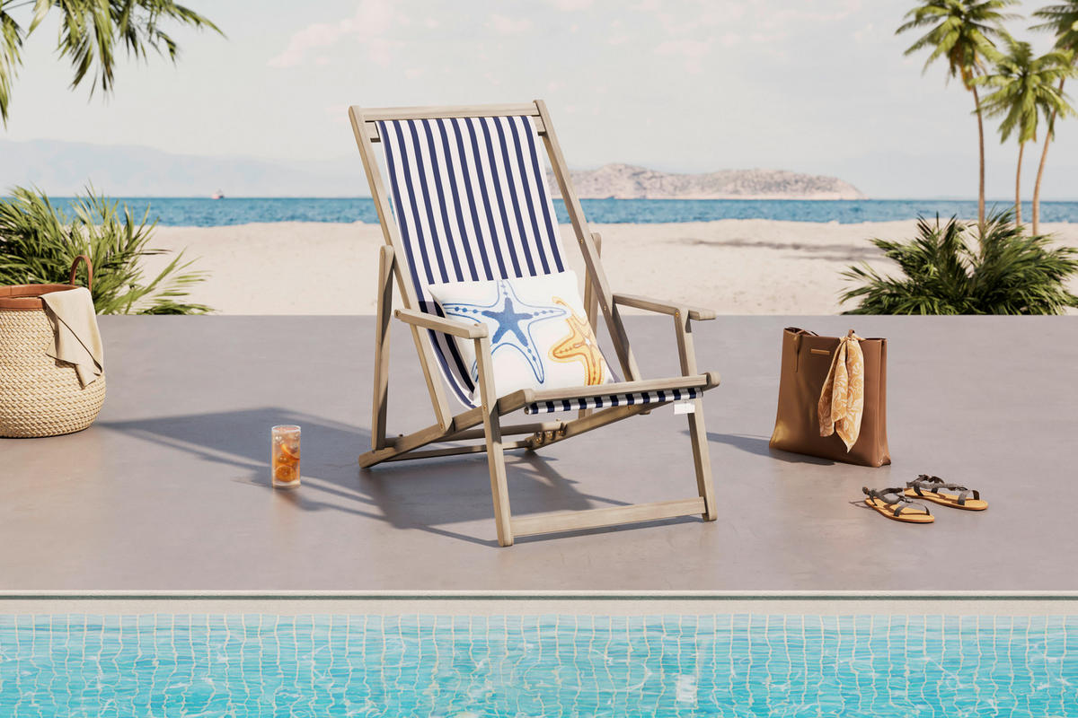 STRANDSTUHL Akazie Blau, Weiß, Akaziefarben  - Blau/Weiß, Basics, Holz/Textil (63/88/102cm) - Ambia Garden