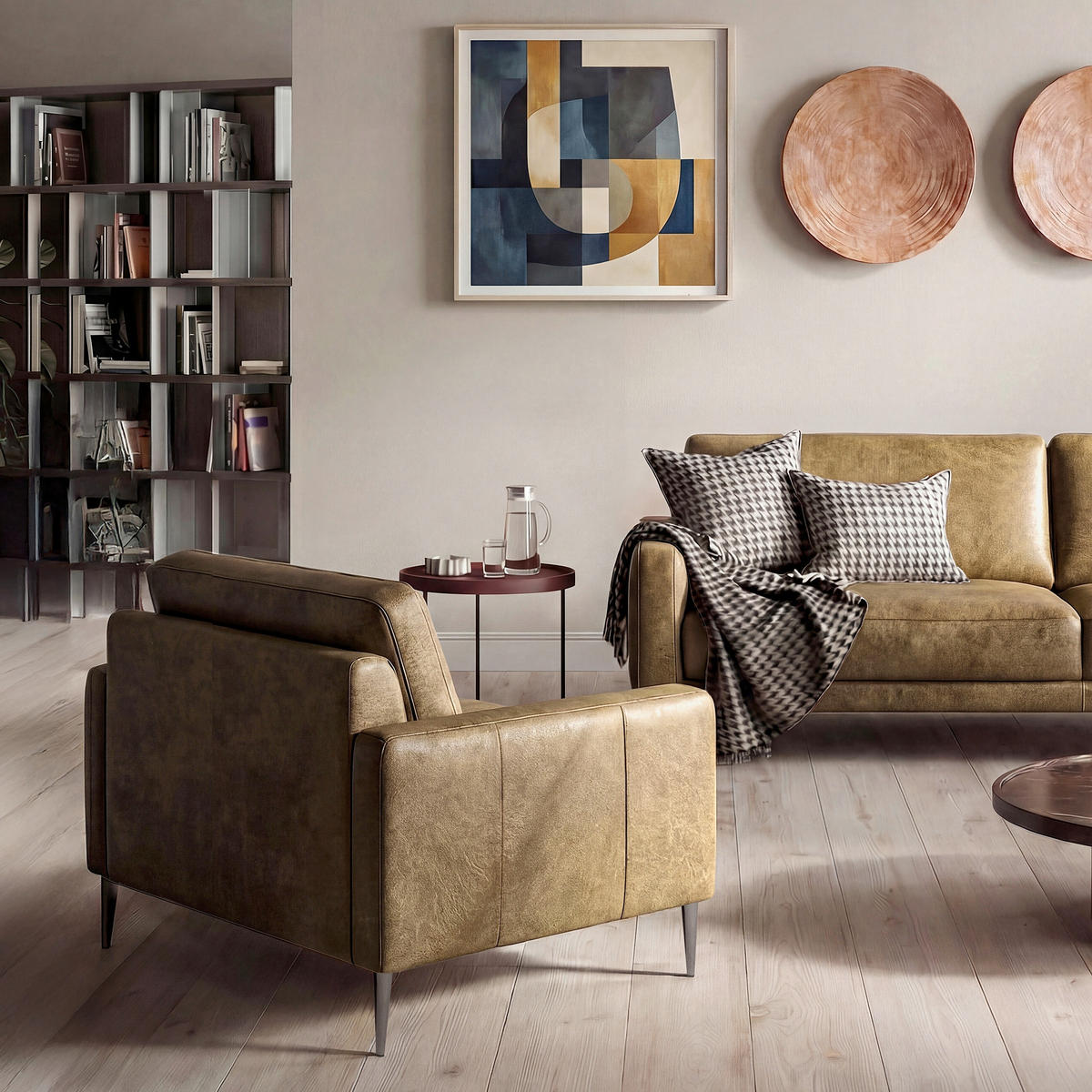 SESSEL 88/85/92 cm  in Lederlook Echtleder Hellbraun  - Hellbraun/Schwarzchrom, Design, Leder/Textil (88/85/92cm) - Livetastic