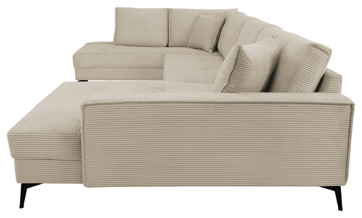 WOHNLANDSCHAFT ZERO Creme Cord  - Creme/Schwarz, Trend, Textil/Metall (195/362/173cm) - Livetastic