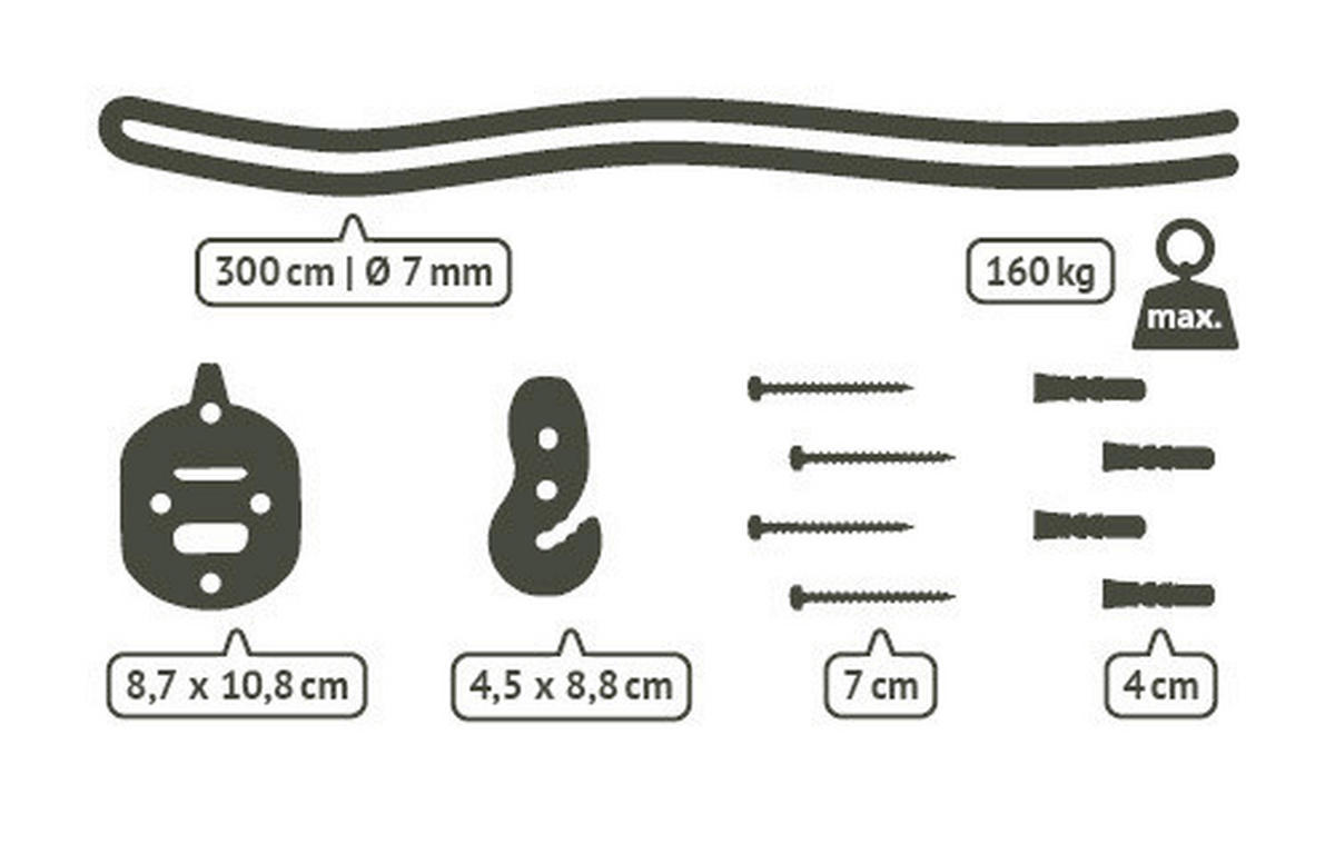 ÚCHYT PRO HOUPACÍ SÍŤ  - černá, Basics, plast (300cm) - La Siesta