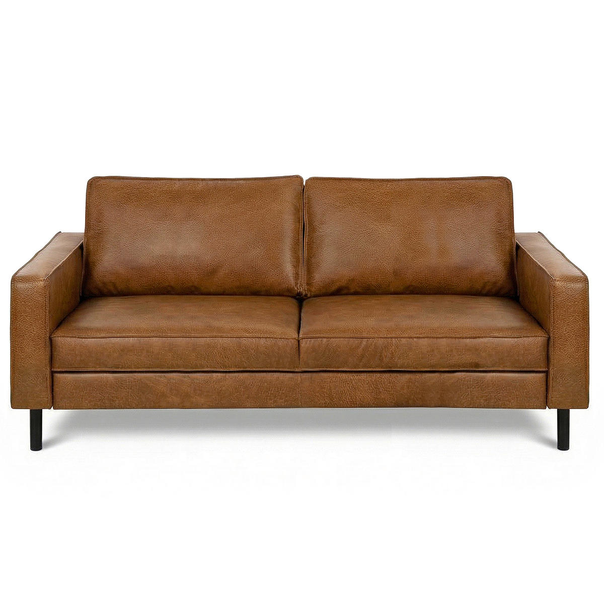 2,5-SITZER  in Echtleder Cognac   - Cognac/Schwarz, Design, Leder/Metall (168/85/92cm) - Livetastic