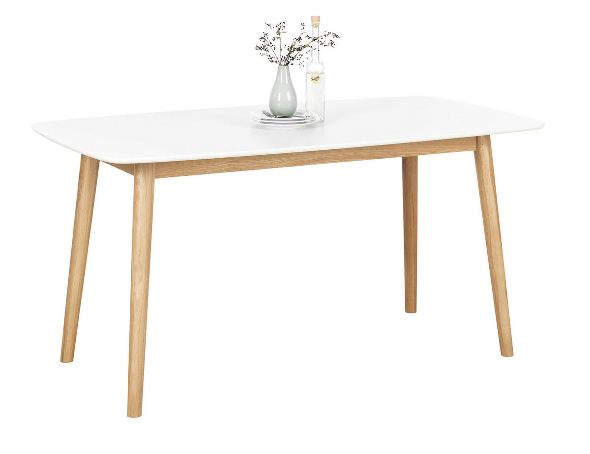 JEDILNA MIZA, masivno hrast bela, barve hrasta  - barve hrasta/bela, Design, leseni material/les (150/80/75,5cm) - Livetastic