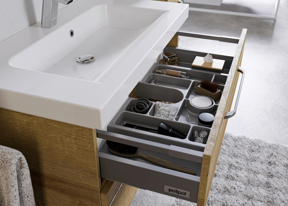 BADEZIMMER 4-teilig  in 122 cm  - Chromfarben/Eichefarben, KONVENTIONELL, Glas/Holzwerkstoff (122cm) - Pelipal